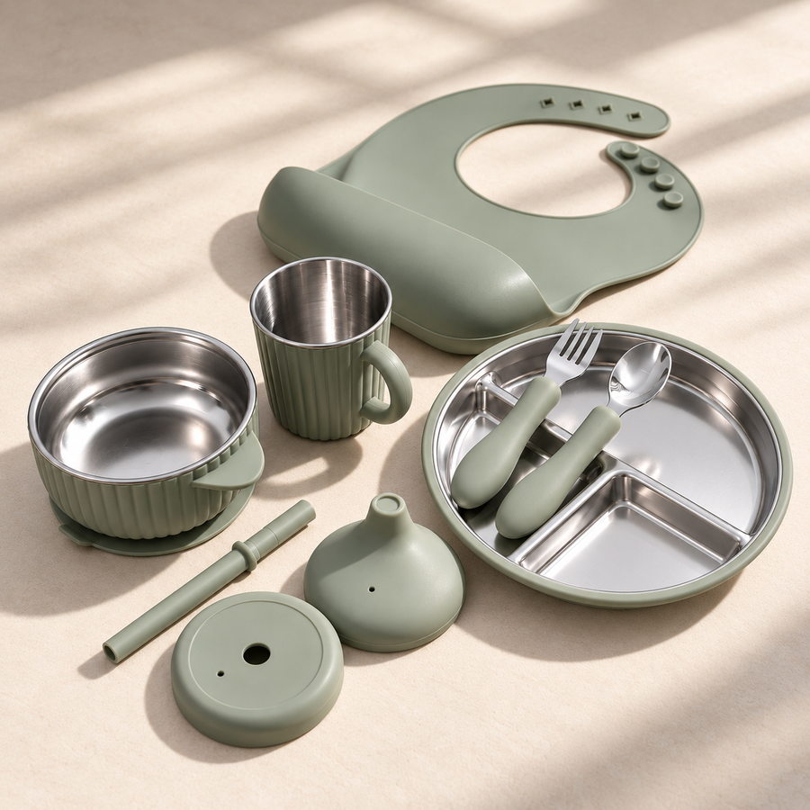 Premium Stainless Steel & Silicone Baby Feeding Set